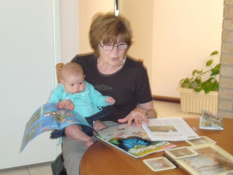 Reading magazine with Nana Ann