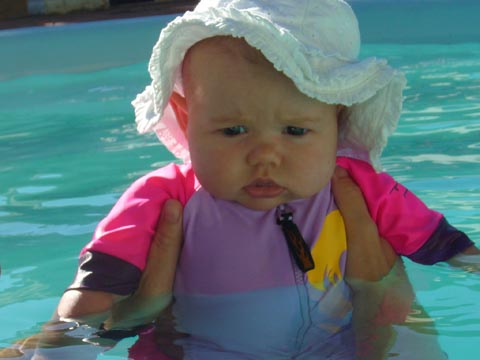 In Graddads pool having a swim.